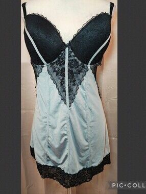 🖤🩶STUNNING Plus Size Baddie Vintage-Style Grey/Black Lace Lingerie Slip Dress